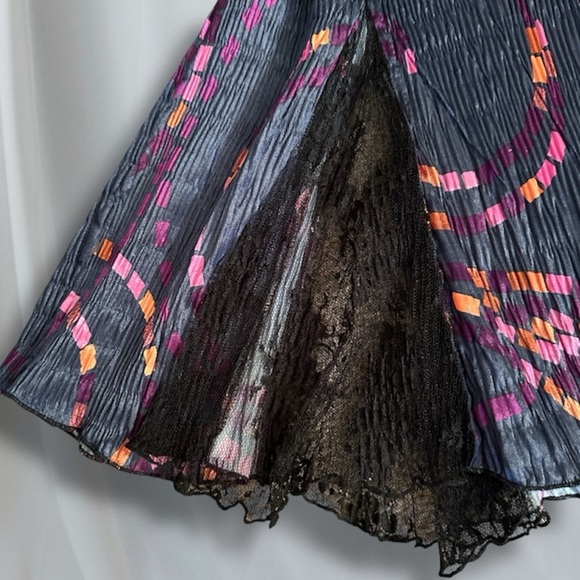 KOMAROV Button Front Lace Sleeve and Detail Crinkle Multicolor Shirt Top Dress L - Picture 6 of 9